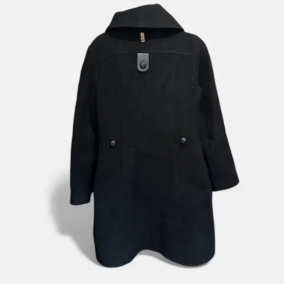 Mackage Black Wool Blend Funnel Neck Peacoat Minimalist Quiet Luxury Medium - Picture 7 of 16